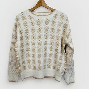 NWT Workshop Republic Clothing Womens Sweater Size XS Fair Isle Cream Gold Cozy